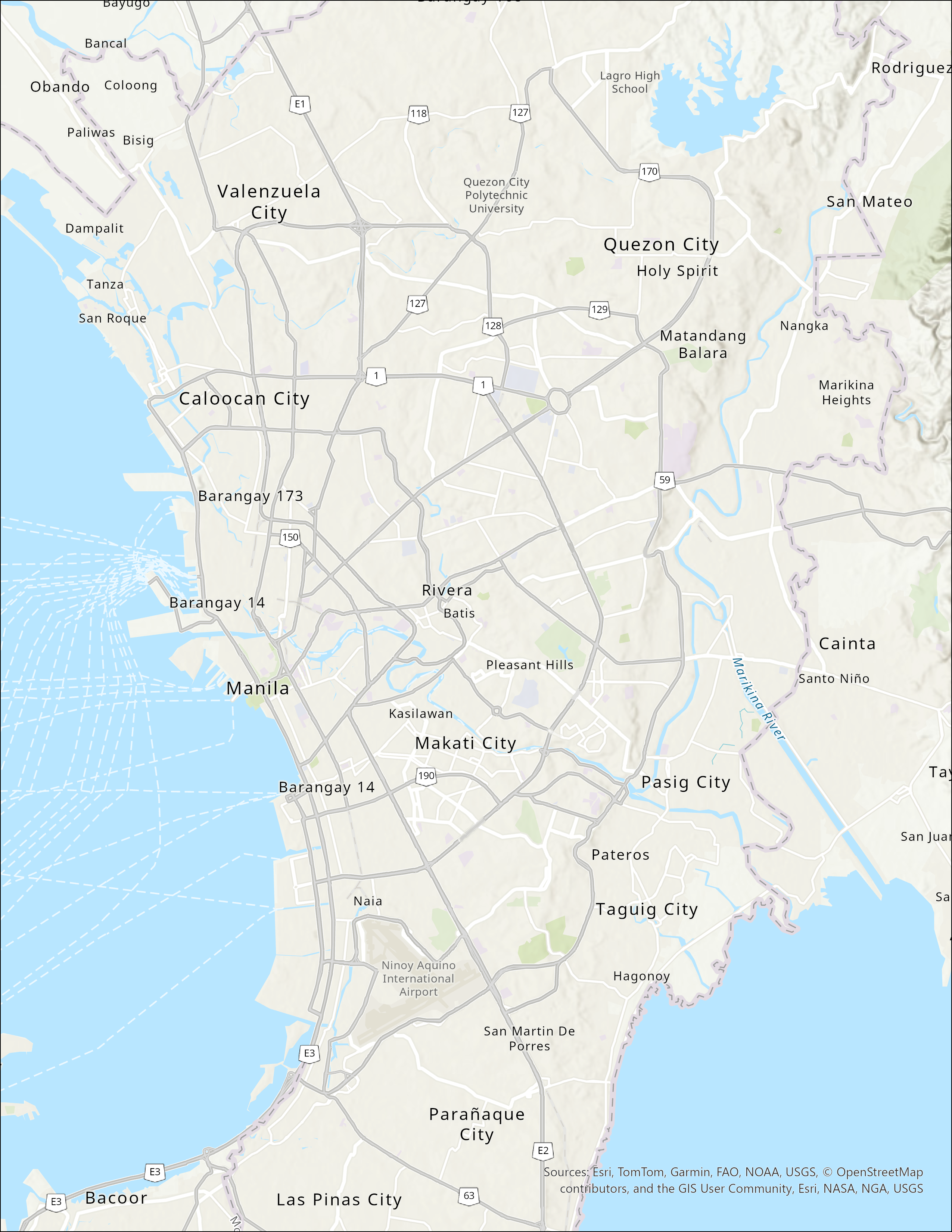 Base map of Metro Manila study area.