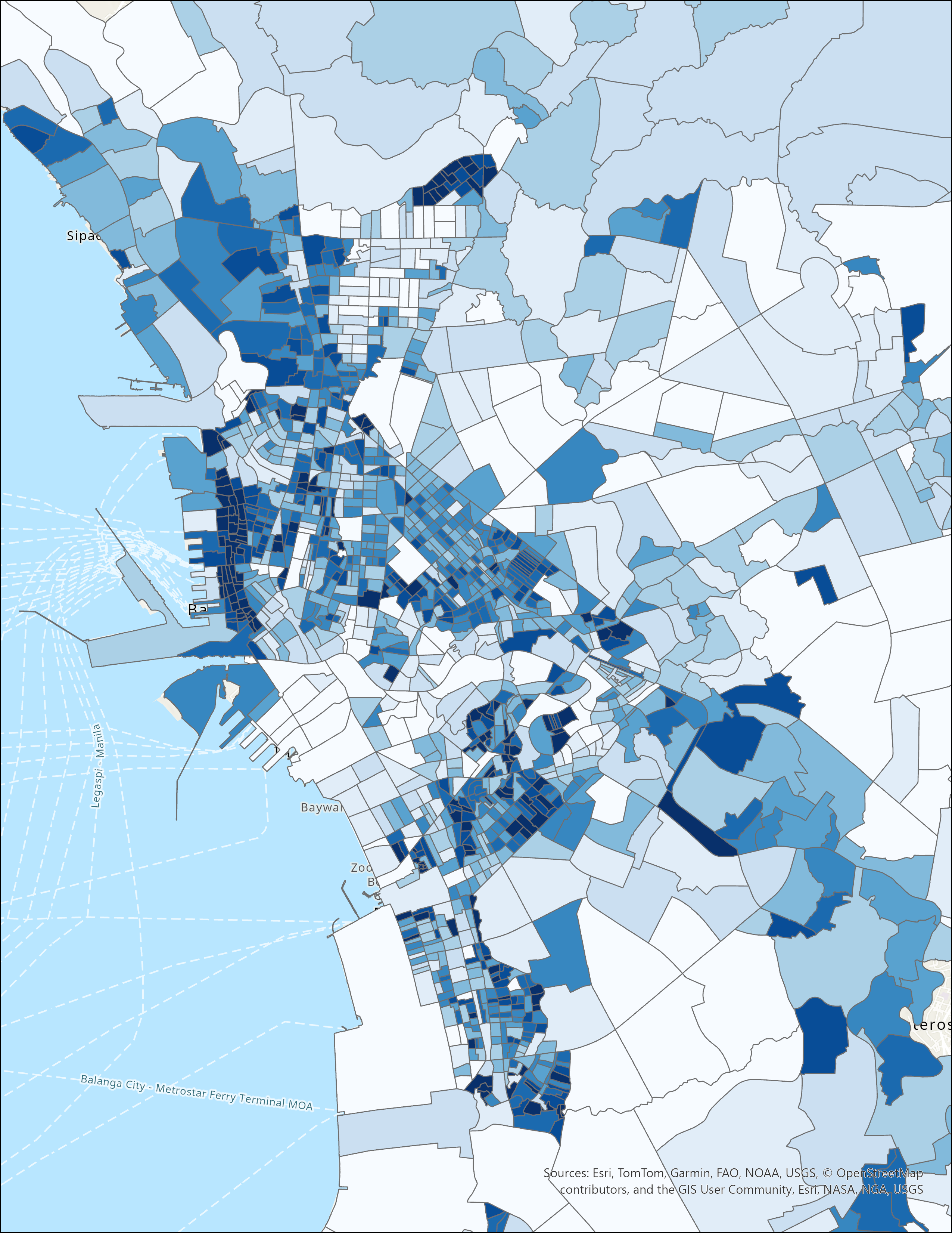 Population density map across the study area.